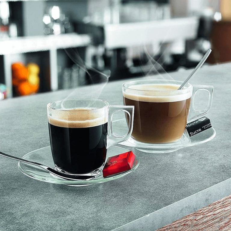 Tasse à café x4 en verre anse colorée 5xH5cm
